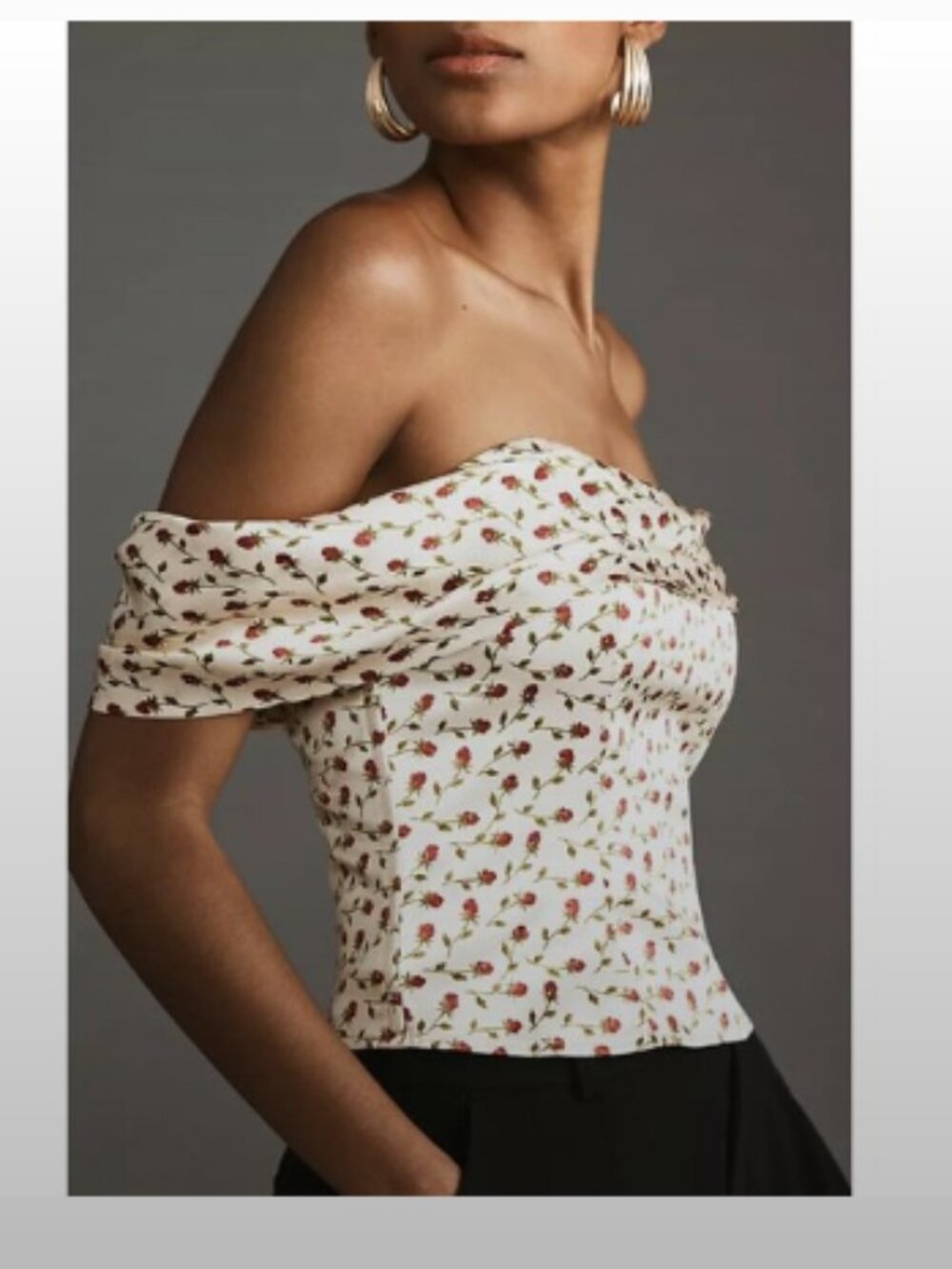 Reformation Lux Silk in Madison White Red Floral Off Shoulder Bustier Corset Top